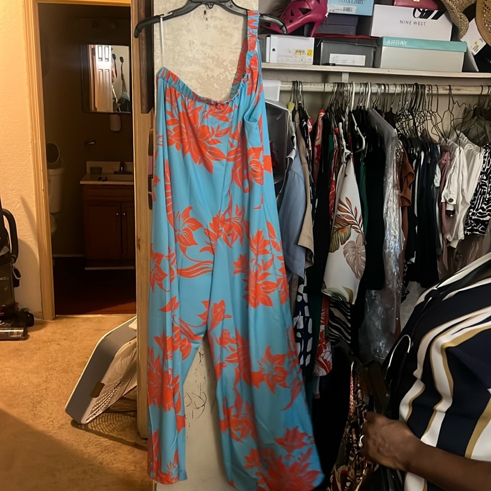 Orange and teal romper